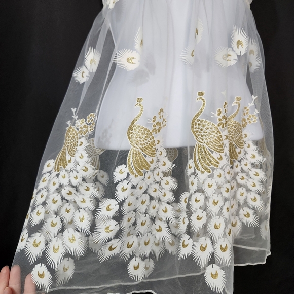 Gold White Peacock Babydoll Nightie Size XL Lace Sheer Sexy Coquette Nightgown‎ - Picture 3 of 5